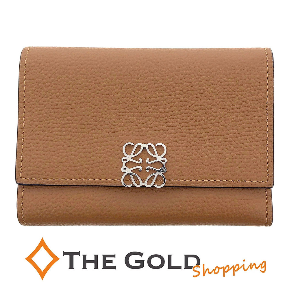 Loewe Anagram Vertical Wallet Trifold Leather Compact Folding Brown